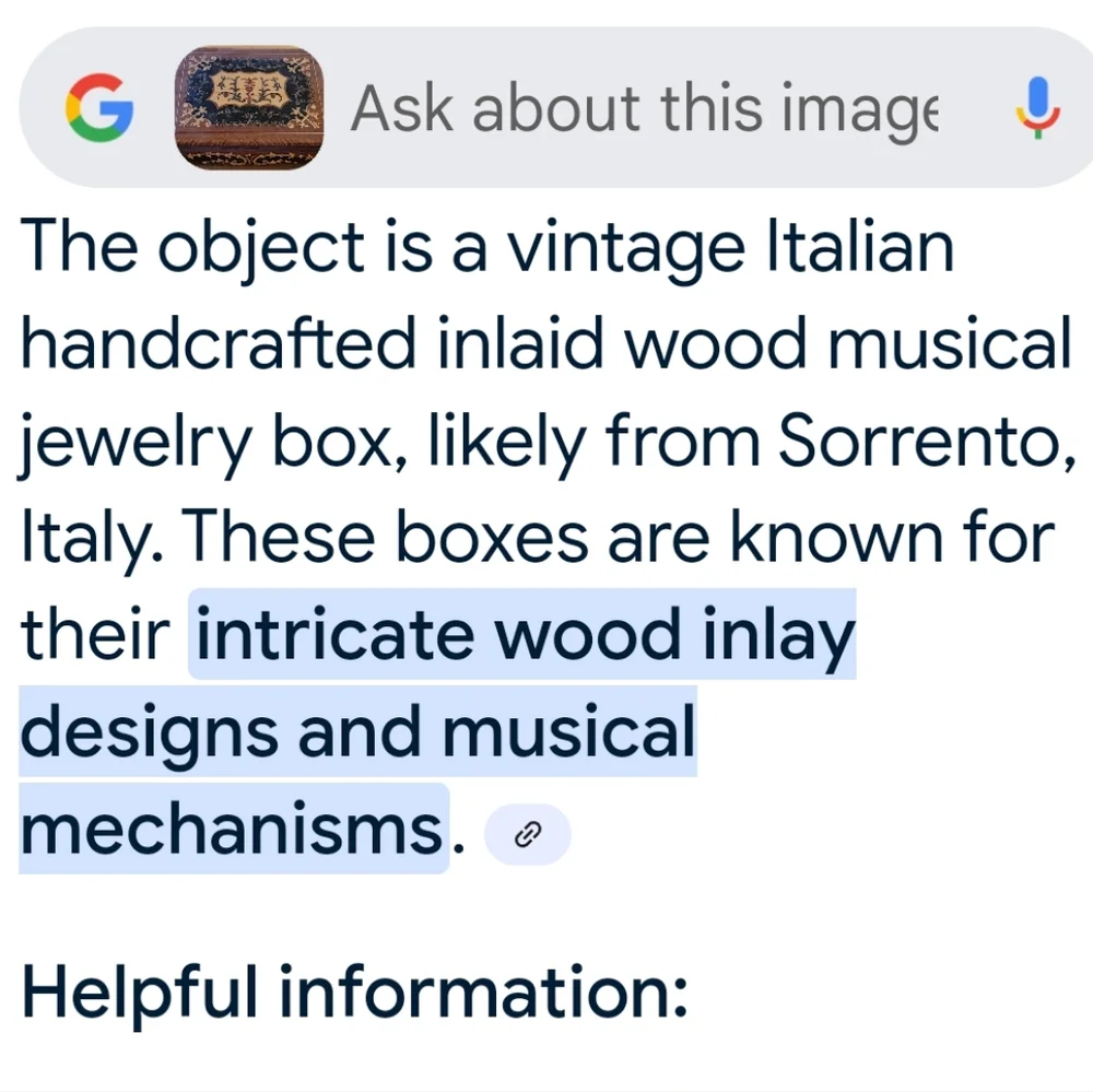 Vintage Italian Handcrafted Inlaid Wood Musical Jewelry Box